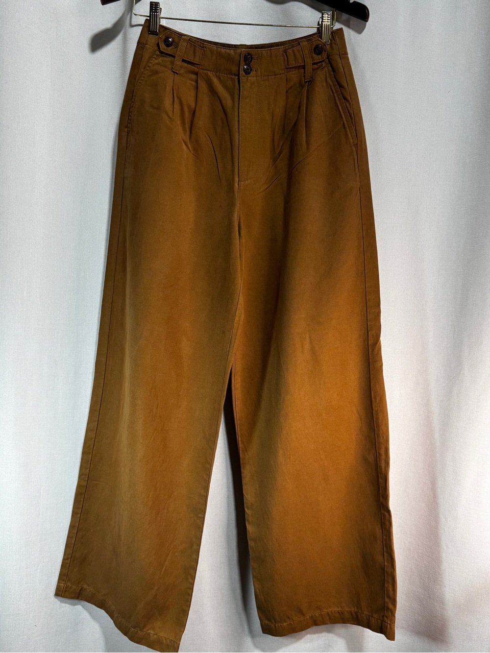 Madewell Womens 2 Brown Twill Lyocell/Cotton/Linen Pleated Wide-Leg Pants 26x29